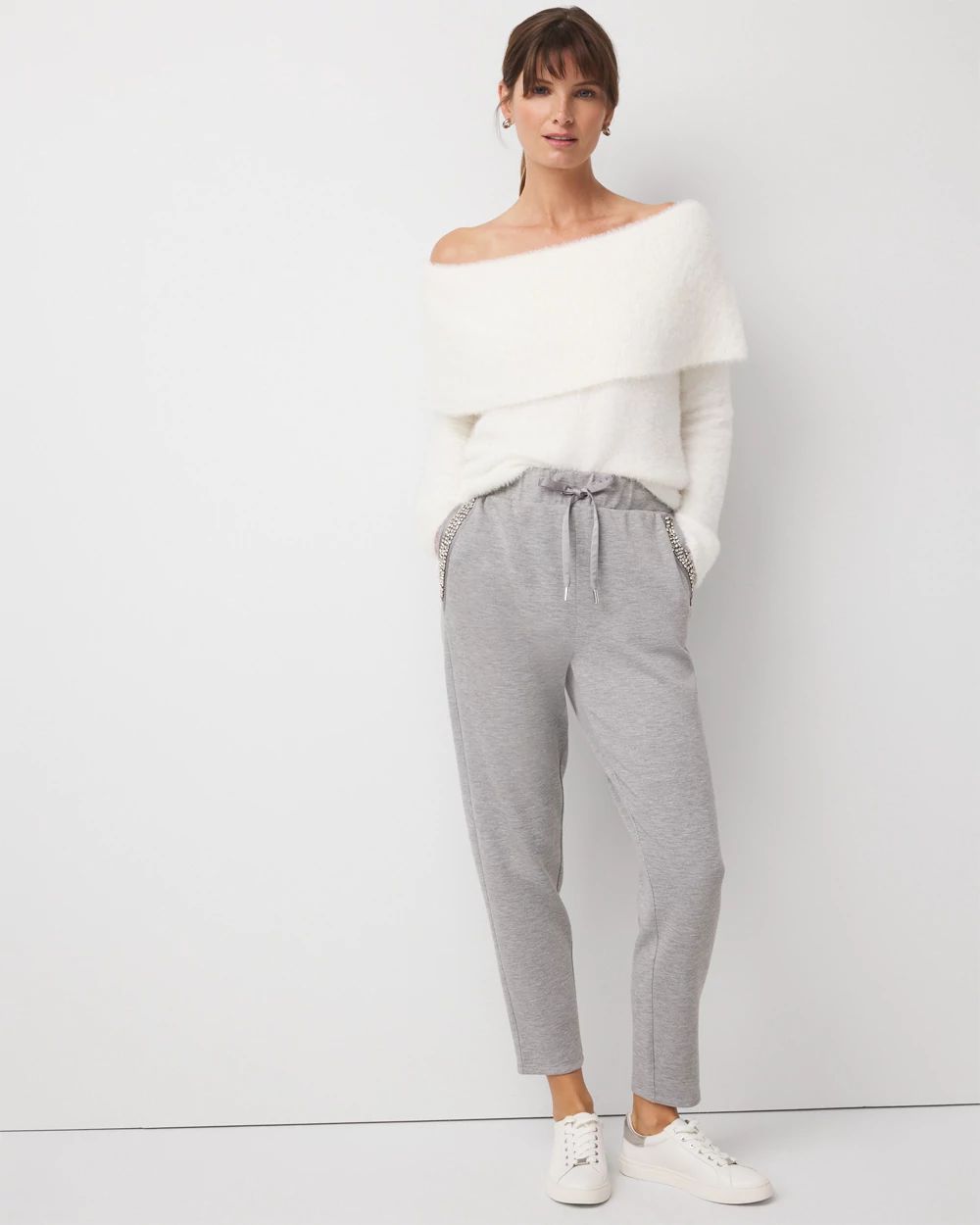 Embellished Satin Trim Jogger | White House Black Market